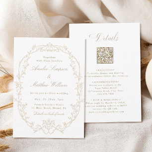 Sand Ornate Floral Frame All in One Wedding Invitation