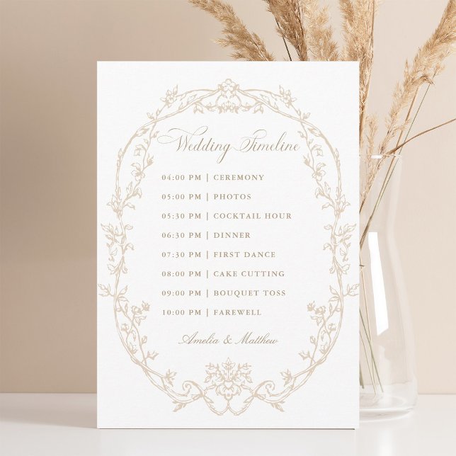 Sand Ornate Floral Frame Wedding Timeline Programme (Creator Uploaded)