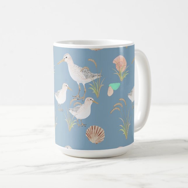 Sand Pipers Sea Grass Seashells Coffee Mug (Front Right)