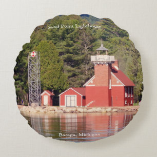 Sand Point Lighthouse Baraga round pillow