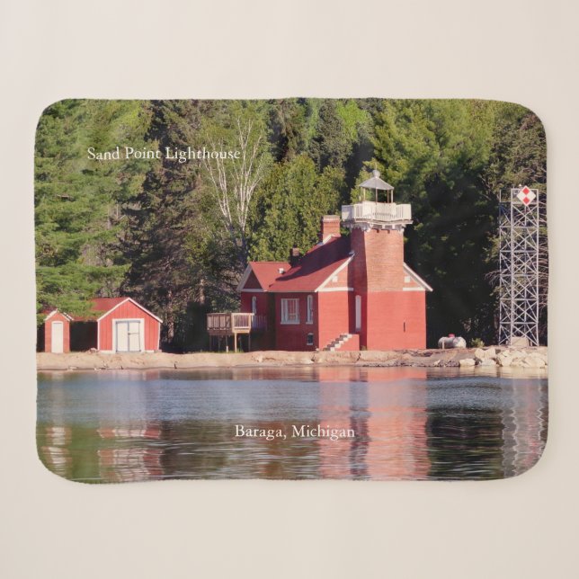 Sand Point Lighthouse Baraga sherpa blanket (Front (Horizontal))