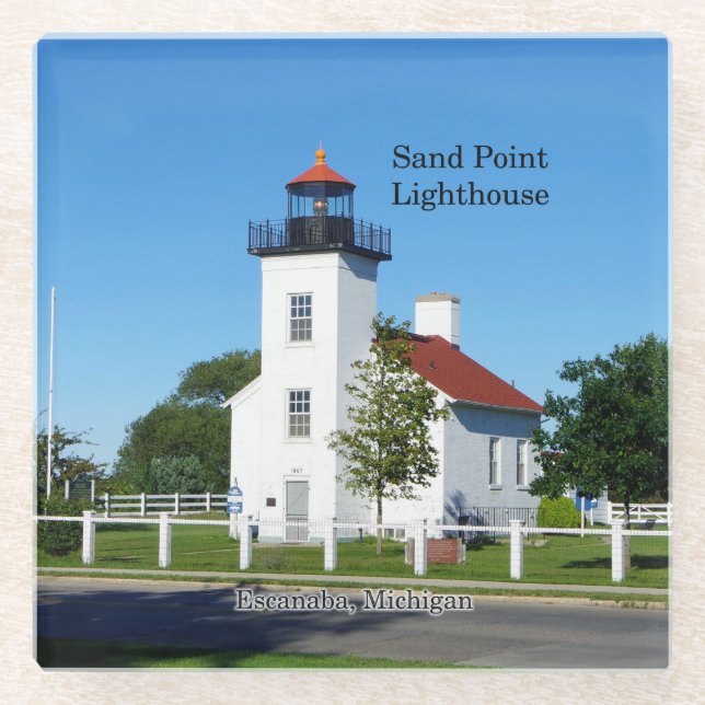 Sand Point Lighthouse glass coaster (Front)
