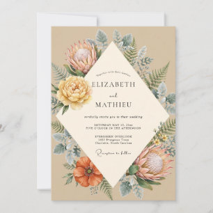 Sand Protea Fern Wedding Invitation