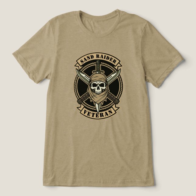 Sand Raider Veteran Desert Combat Emblem Tri-Blend Shirt (Design Front)