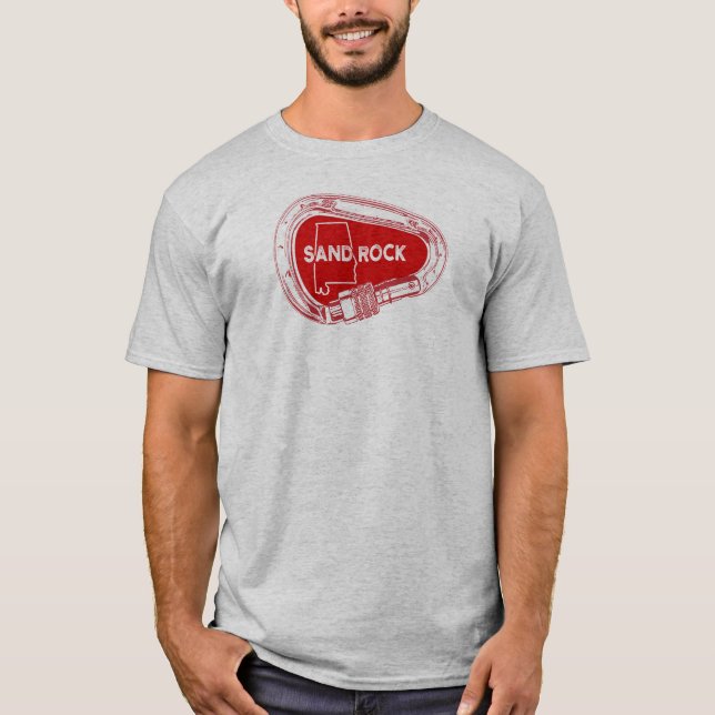 Sand Rock Alabama Rock Climbing Carabiner T-Shirt (Front)
