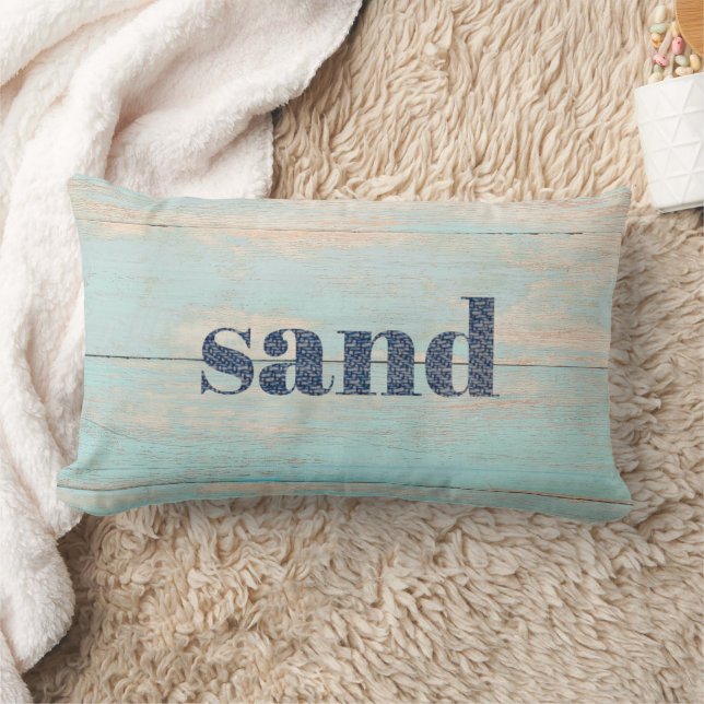 Sand Rustic Wood Beach House Lumbar Cushion (Blanket)