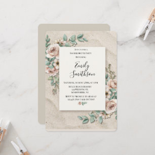 Sand Sage Green Floral Bachelorette Party  Invitation