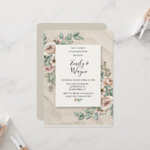 Sand Sage Green Floral Engagement Party  Invitation