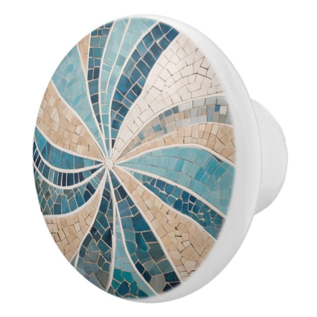 Sand & Sea Beach & Ocean Abstract Aqua Blue Mosaic Ceramic Knob (Right)