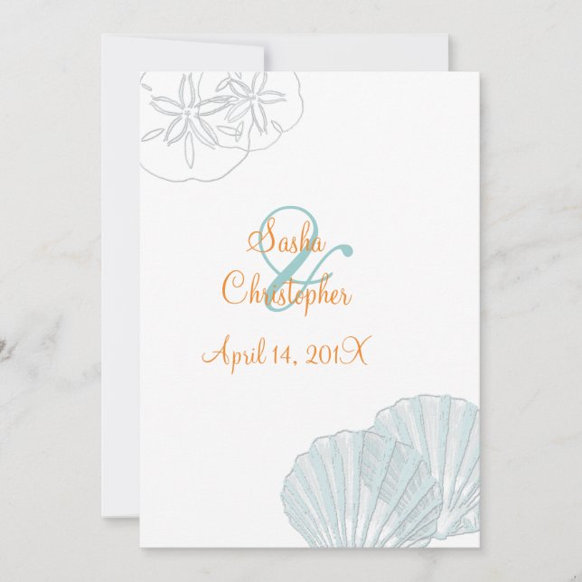 Sand+Sea/blue+orange/ Wedding Invitations (Front)