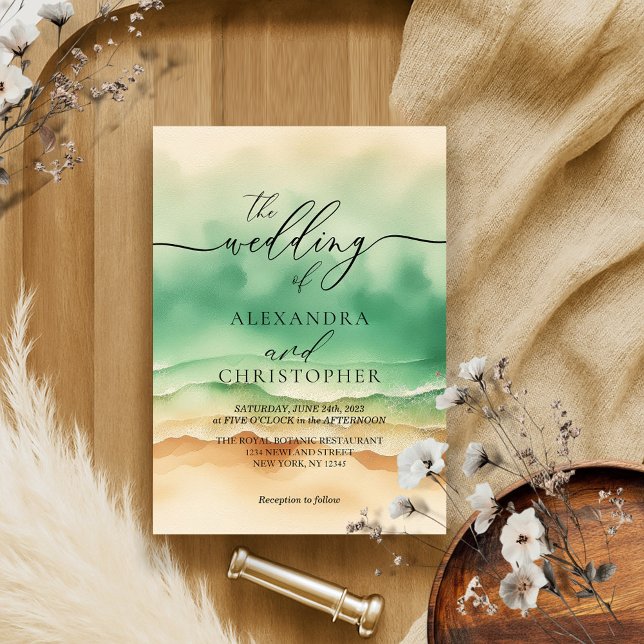 Sand Sea Ocean Beach Watercolor Summer Signature Invitation (Creator Uploaded)