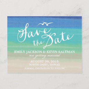 Sand, Sea & Seagulls Painted Ocean Save the Date Announcement Postcard