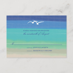 Sand, Sea & Seagulls   Painted Ocean Wedding RSVP Card