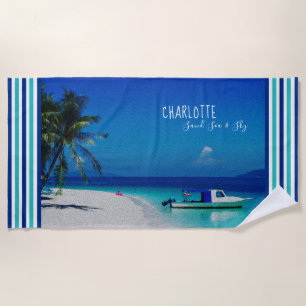Sand Sea Sky Palm Tree Tropical Beach Personalised Towel