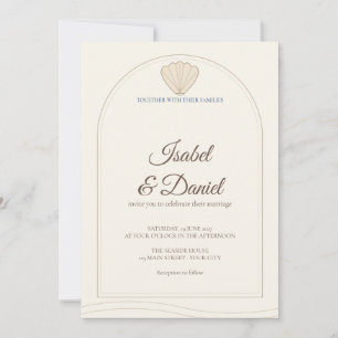 Sand Seashell Coastal Script Wedding Invitation