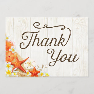 Sand Seashells Floral Beach Rustic Thank You Card