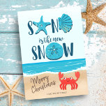 Sand Snow Seashell Beach Coastal Crab Christmas Holiday Card<br><div class="desc">Share some holiday humour and warm wishes with this coastal Christmas theme card! Featuring 'Sand is the New Snow' typography with a starfish, scallop seashell and sand dollar (replacing the letters A, D and O), a cute crab on the beach, ocean waves and "Merry Christmas" written in the sand. Art...</div>