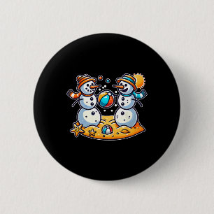Sand Snowman Playing Beach Ball Xmas In July Summe 6 Cm Round Badge