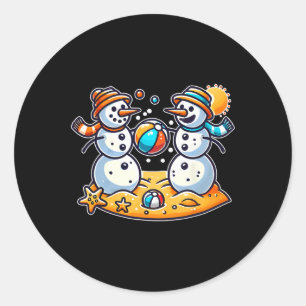 Sand Snowman Playing Beach Ll Xmas In July Summer Classic Round Sticker