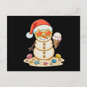 Sand Snowman Santa Hat Christmas Beach Vibes Xmas Holiday Postcard