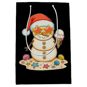Sand Snowman Santa Hat Christmas Beach Vibes Xmas Medium Gift Bag