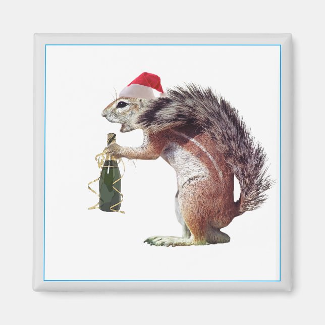 Sand squirrel with santa red hat magnet (Front)