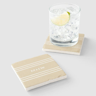 Sand Stripes custom monogram stone coaster