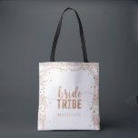 Sand Stripes & Rose Gold Confetti Bride Tribe Tote Bag<br><div class="desc">Stripes Background colour can be changed to any colour you like! Just click the customise Link & Scroll down to the background colour area to select your custom colour for the front and back of the product. Sand Stripes & Rose Gold Confetti Bride Tribe Monogram Tote Bags- With trendy brush...</div>
