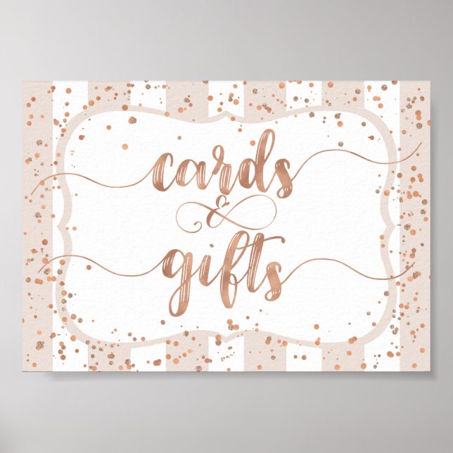 Sand Stripes & Rose Gold Confetti Cards & Gifts Poster (Front)