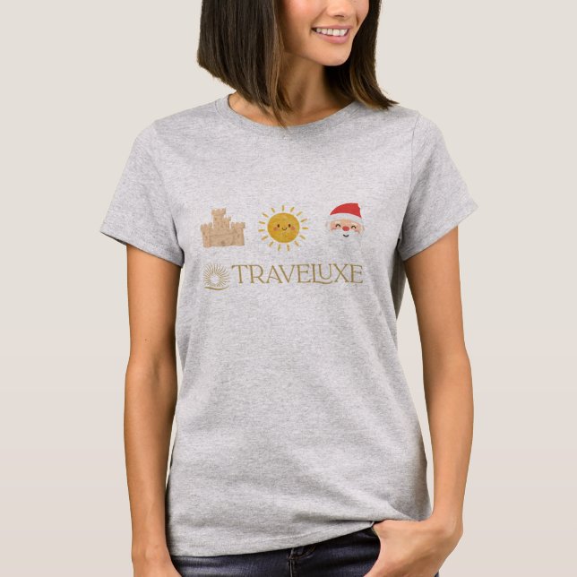 Sand, Sun & Santa – Traveluxe T-Shirt (Front)