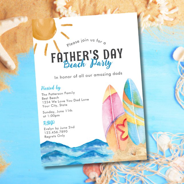 Sand Sun & Surf Fun Father's Day Beach Party Invitation (Creator Uploaded)