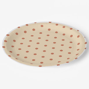 Sand Terra Cotta Polka Dots White Trim Paper Plate