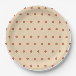 Sand Terra Cotta Polka Dots White Trim Paper Plate