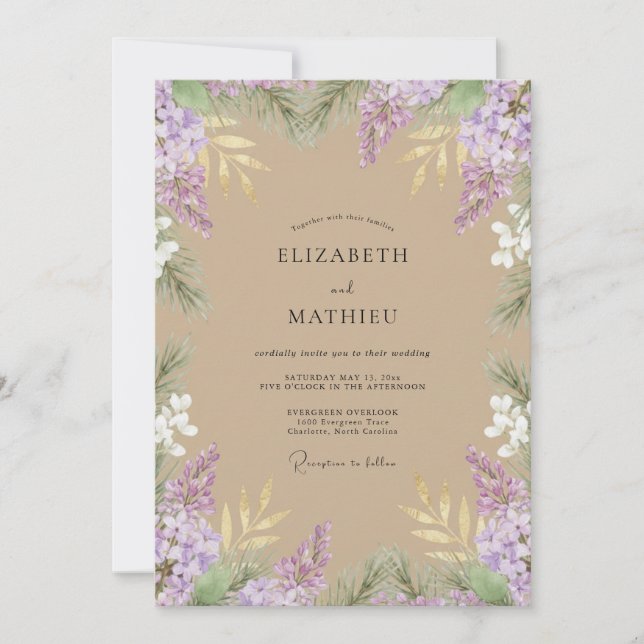 Sand Violet Wisteria Wedding Invitation (Front)