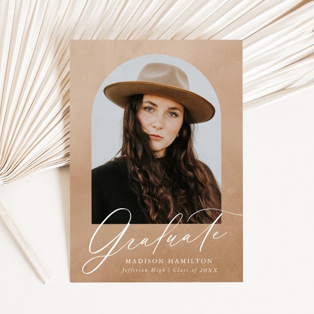 Sand Watercolor Arch Photo Graduation Announcement (Creator Uploaded)