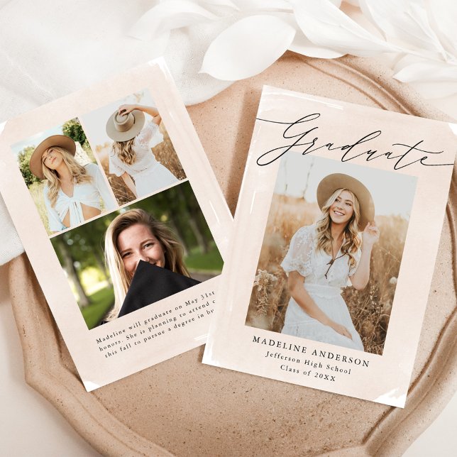 Sand Watercolor Wash 4 Photo Graduation Announcement (Creator Uploaded)