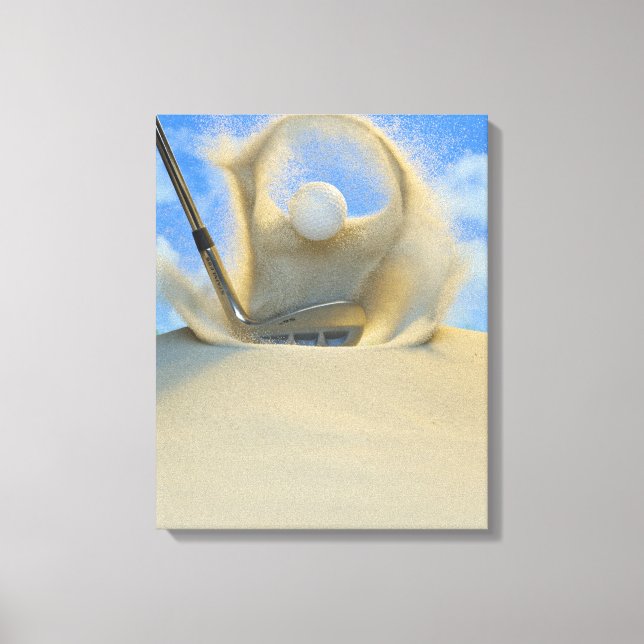 sand wedge hitting a golf ball out of a sand 2 canvas print (Front)