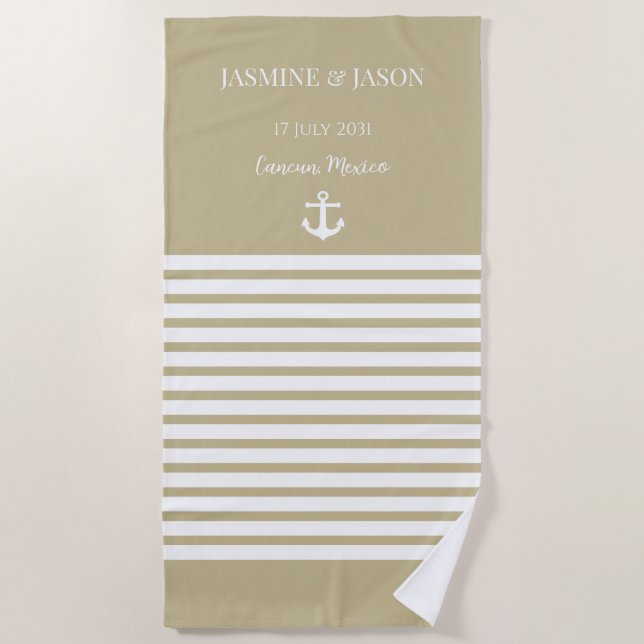 Sand White Personalised Destination Wedding Favour Beach Towel (Front)