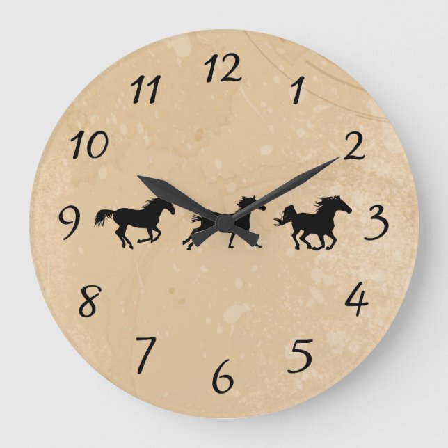 Sand Wild Horses Large Clock (Front)