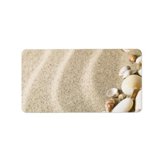 Sand With Shells And Stones. Beach composition Label