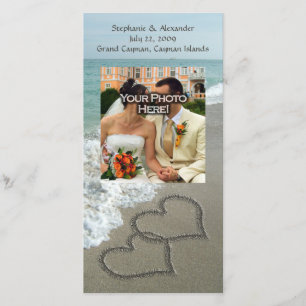 Sand Writing on the Beach, Interlocking Hearts Save The Date