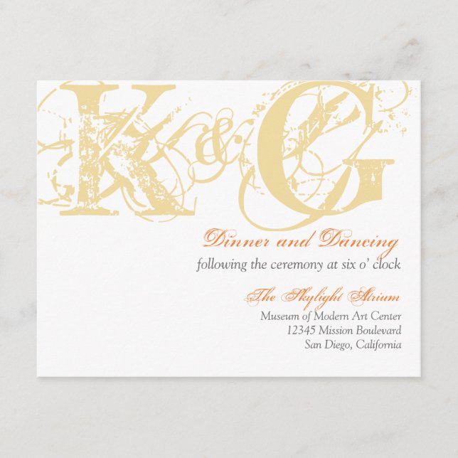 Sand yellow grunge distressed reception enclosure card (Front)