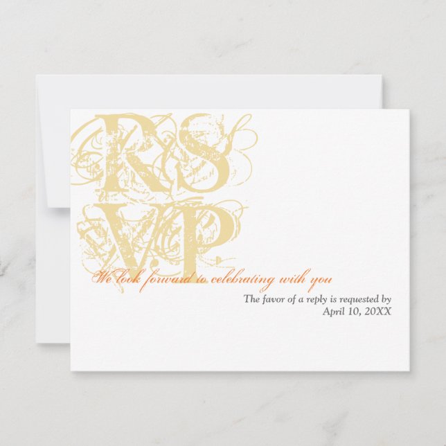 Sand yellow grunge wedding enclosure RSVP response (Front)