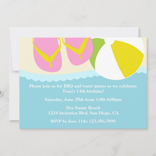Sandals and Beach Ball Beach Party Invitation (Front)