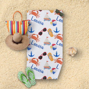 Sandals and Sunglasses Summer Name Pattern Beach Towel