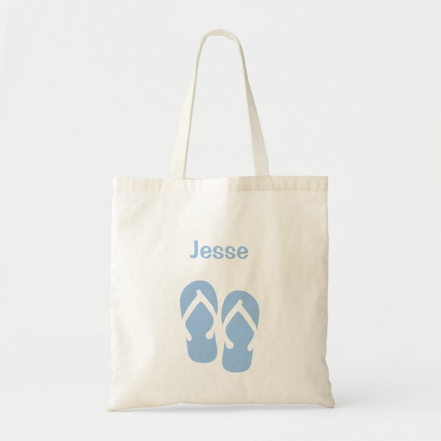 Sandals flip flop summer blue custom name tote bag (Front)