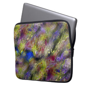 Sandblasted splattered yellow red paint on cotton  laptop sleeve