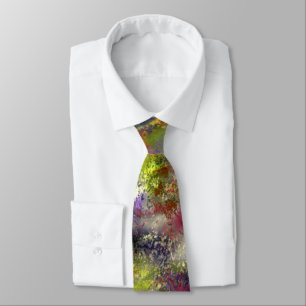 Sandblasted splattered yellow red paint on cotton  tie