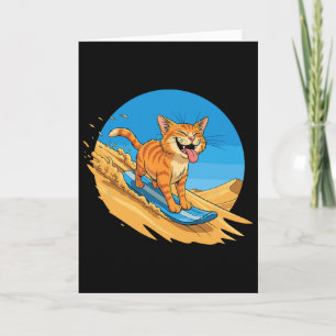 Sandboarding Cat Summer Surfing Cute Feline Beachw Card