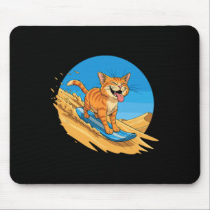 Sandboarding Cat Summer Surfing Cute Feline Beachw Mouse Pad